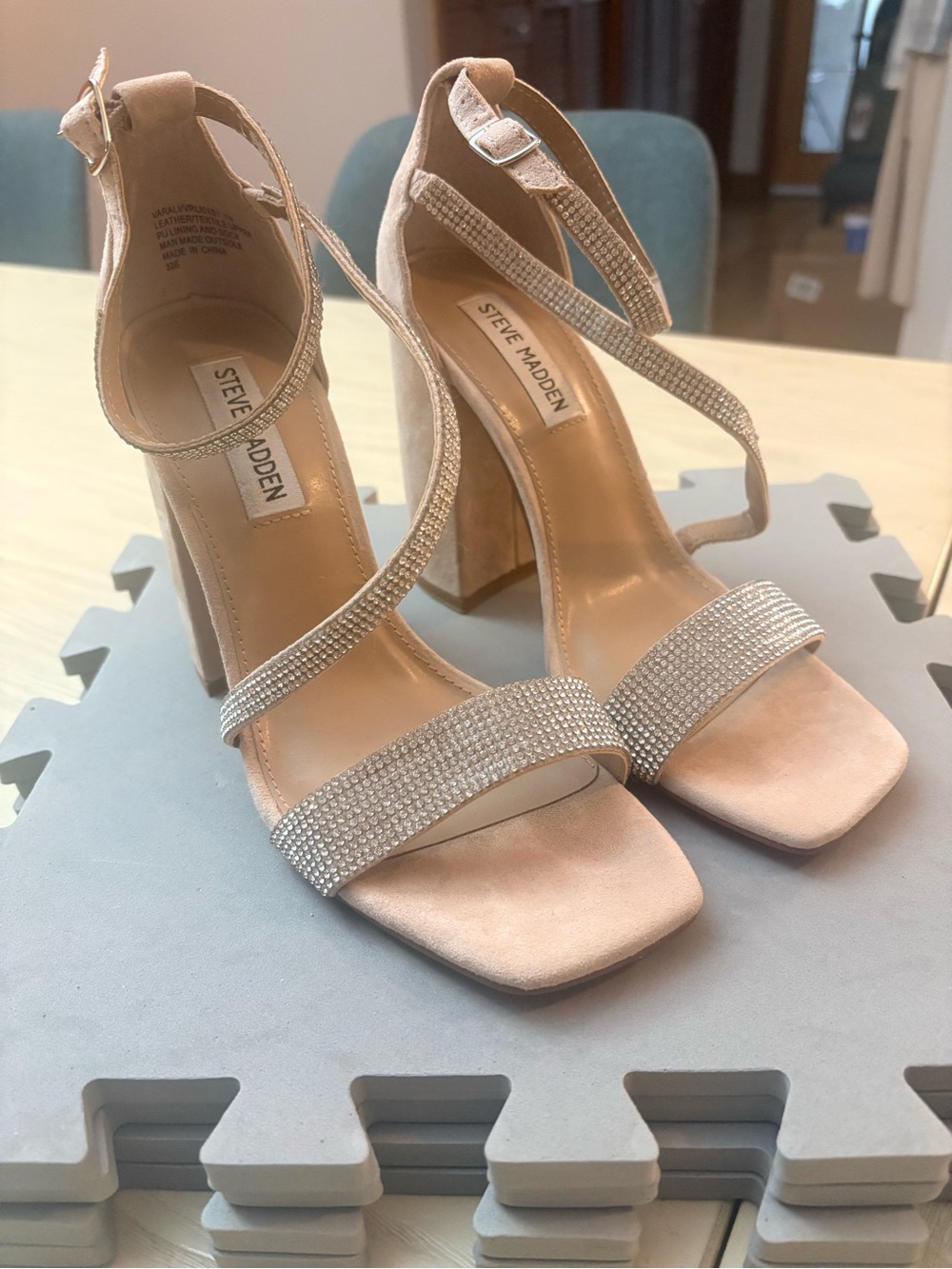 Steve Madden Nude Blush Rhinestone Block Heel Sandals